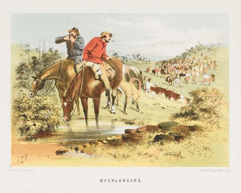 Artwork Overlanders (from 'The Australian sketchbook') this artwork made of Colour lithograph on smooth wove paper, created in 1865-01-01
