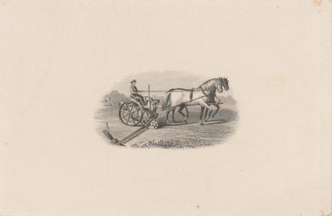 Artwork (A man driving a two-hourse drawn plough) this artwork made of Engraving on thick cream wove paper, created in 1860-01-01