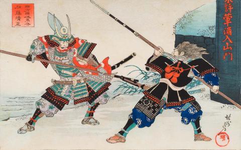 Artwork Warrior Kiyomasa Kato in combat this artwork made of Colour woodblock print