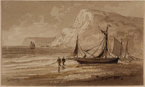 Artwork Untitled (near Port Albert) this artwork made of Wash and pen and brown ink over pencil on wove paper, created in 1839-01-01