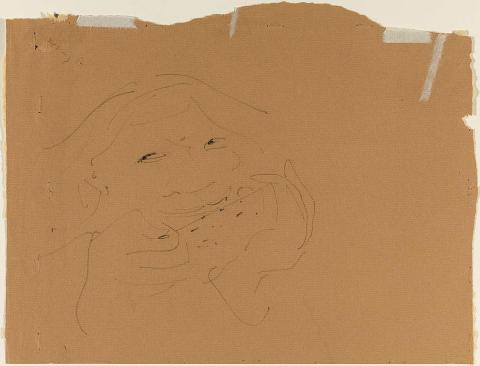 Artwork Untitled (Child eating slice of melon) this artwork made of Pencil on brown laid paper