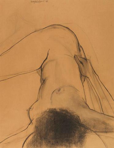 Artwork Nude Study this artwork made of Charcoal on brown wove paper on cardboard, created in 1971-01-01
