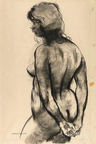 Artwork (Study of a female nude) this artwork made of Charcoal with traces of red chalk on wove paper, created in 1964-01-01