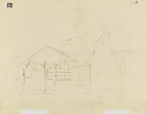 Artwork (Sketch of Dobell's cottage, Wangi Wangi) this artwork made of Pen, ink and wash on wove paper