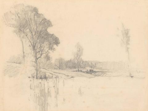 Artwork On the Parramatta River this artwork made of Pencil on wove paper, created in 1905-01-01