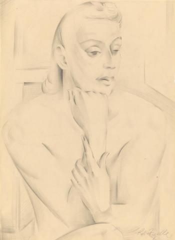 Artwork Pensive this artwork made of Pencil on cream wove paper on cardboard, created in 1930-01-01