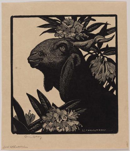 Artwork Goat and rhododendron this artwork made of Wood engraving and woodcut