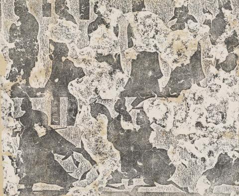 Artwork (The euncho and the warriors family tomb, Han Dynasty) this artwork made of Ink rubbing on paper, created in 1700-01-01