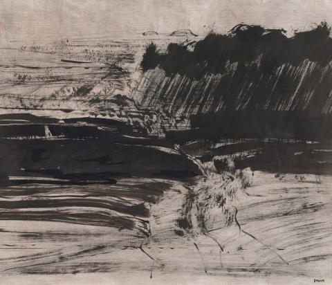 Artwork Valley and storm this artwork made of Brush and ink on grey-pink prepared wove paper mounted on composition board, created in 1970-01-01