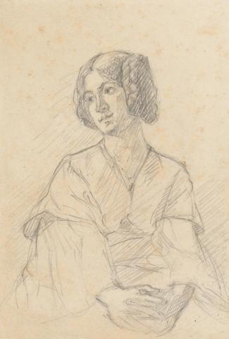 Artwork Untitled (sketch of a girl) this artwork made of Pencil on thick cream-brown wove paper, created in 1890-01-01