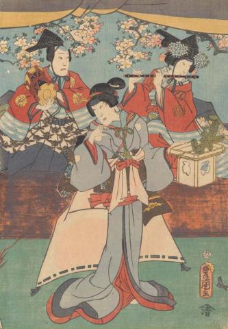 Artwork The Dolls' Festival (centre panel of triptych) this artwork made of Colour woodblock print on laid Oriental paper, created in 1860-01-01