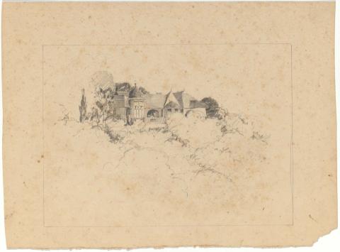 Artwork (Landscape with house beyond low trees) this artwork made of Pencil on light brown cardboard
on light brown cardboard, created in 1936-01-01
