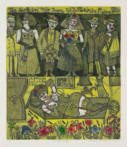 Artwork Dream people this artwork made of Colour etching on wove paper, created in 1975-01-01