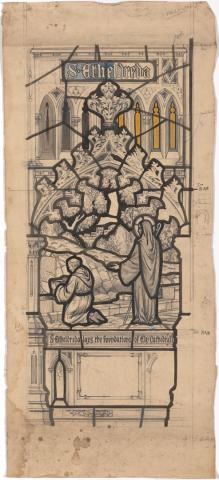 Artwork Sketch for stained glass window, St John's Cathedral, Brisbane (St. Etheldreda) this artwork made of Pencil and watercolour