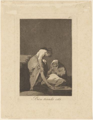 Artwork 'Bien tirada esta' (plate 17 from 'Caprichos' series) ('It is well pulled up' (plate 17 from 'Caprices' series)) this artwork made of Etching, burnished aquatint and burin on cream wove paper, created in 1797-01-01