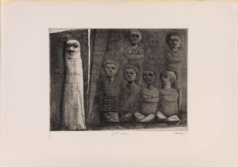 Artwork Third class (no. 4 from 'Class photographs' series) this artwork made of Etching, drypoint and aquatint on wove paper, created in 1977-01-01