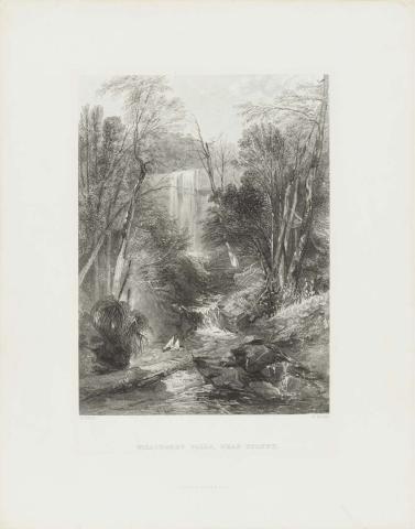Artwork Willoughby Falls, near Sydney (no. 52 from 'Australia' series) this artwork made of Etching and engraving on thick wove paper, created in 1870-01-01