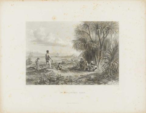 Artwork An explorer's camp (no. 61 from 'Australia' series) this artwork made of Etching and engraving on thick wove paper, created in 1870-01-01