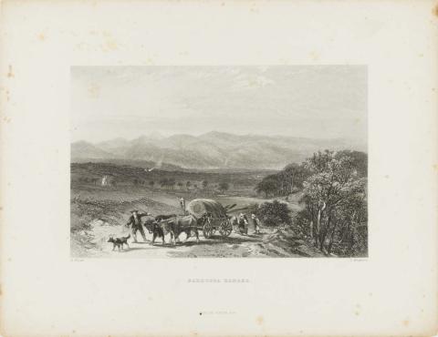 Artwork Barrossa Ranges (no. 3 from 'Australia' series) this artwork made of Etching and engraving on thick wove paper, created in 1870-01-01