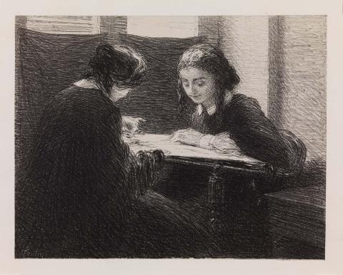 Artwork Les brodeuses (The embroiderers) this artwork made of Lithograph on wove paper, created in 1898-01-01
