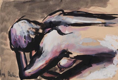 Artwork Sleeping figure this artwork made of Brush and gouache and ink on cream wove paper, created in 1947-01-01