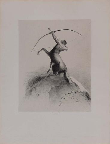 Artwork Centaure visant les nues (Centaur aiming at the clouds) this artwork made of Lithograph on chine applique, created in 1895-01-01