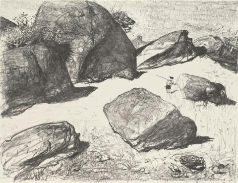 Artwork Boulders at Werri Beach I this artwork made of Lithograph on wove handmade paper, created in 1980-01-01