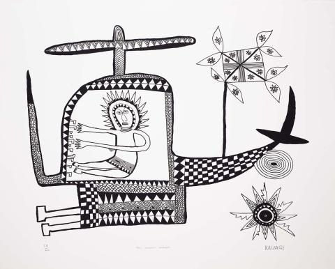 Artwork Man daravim elikopta (Man flying a helicopter) this artwork made of Screenprint