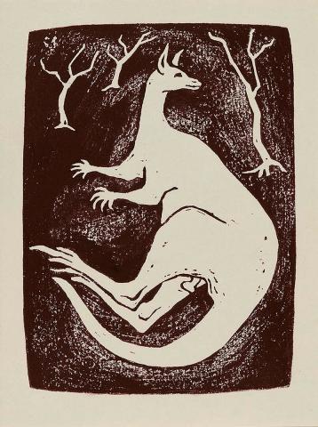 Artwork (Kangaroo) this artwork made of Linocut on paper, created in 1950-01-01
