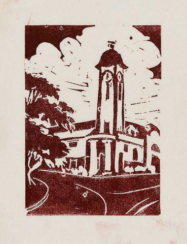 Artwork (Sandgate Town Hall) this artwork made of Linocut on paper, created in 1950-01-01