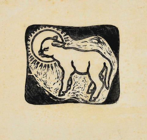 Artwork (Lamb) this artwork made of Linocut on paper, created in 1950-01-01