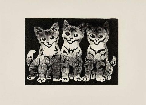 Artwork (Kittens) this artwork made of Linocut on paper, created in 1950-01-01
