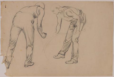 Artwork (Two studies of a man scything) this artwork made of Pencil