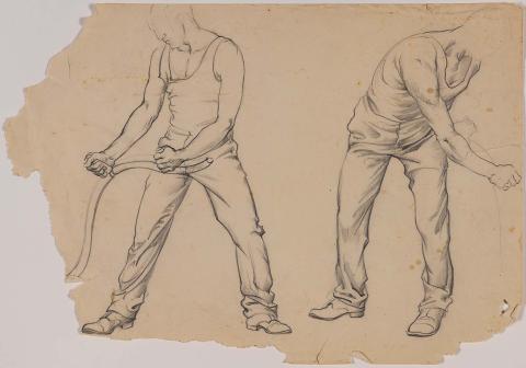 Artwork (Two studies of a man scything) this artwork made of Pencil on paper, created in 1927-01-01