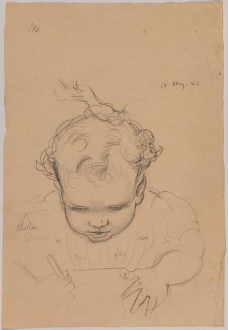 Artwork (Study of a baby drawing with a crayon) this artwork made of Pencil on paper, created in 1940-01-01