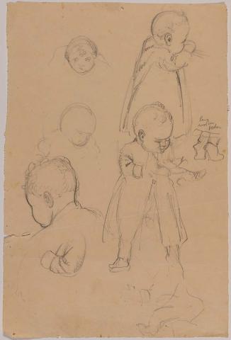 Artwork (Studies of a child standing) this artwork made of Pencil on paper, created in 1939-01-01