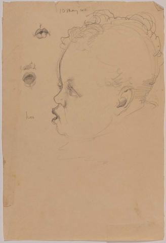 Artwork (Study of a baby's head in profile) this artwork made of Pencil