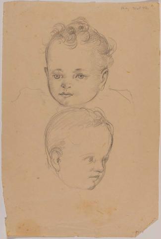 Artwork (Two studies of a child's head) this artwork made of Pencil on paper, created in 1940-01-01