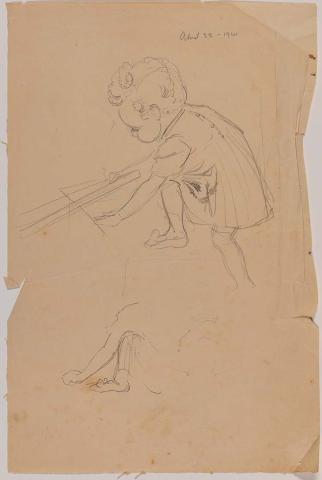 Artwork (Study of a child playing) this artwork made of Pencil on paper, created in 1939-01-01