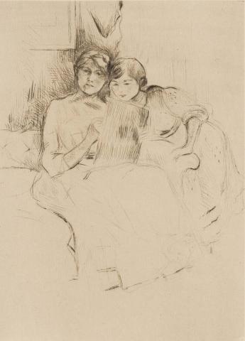 Artwork La lecon de dessin (The drawing lesson) this artwork made of Drypoint on laid paper, created in 1889-01-01