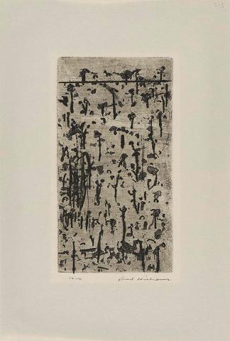 Artwork Decorative panel, You Yangs no. 2 this artwork made of Etching, engraving, aquatint, drypoint and mezzotint on pale grey laid paper, created in 1965-01-01