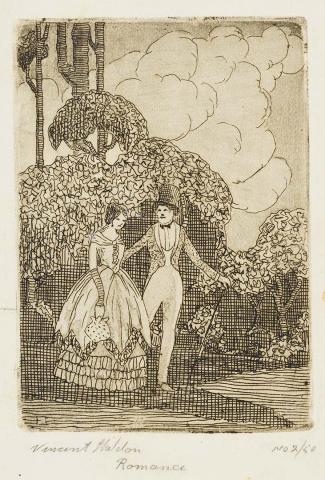 Artwork Romance this artwork made of Etching on cream wove paper, created in 1926-01-01