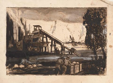 Artwork The stone crusher this artwork made of Etching with brush and ink, wash and chalk on cream wove paper, created in 1928-01-01