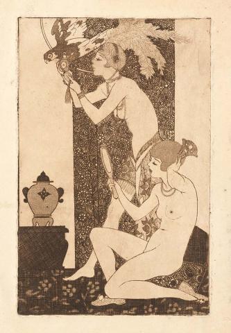 Artwork (Two female nude figures) this artwork made of Etching on cream, handmade, wove paper