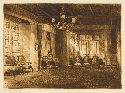 Artwork (Sitting room, 'Wynberg') (from 'Wynberg set') this artwork made of Etching on thin, cream, laid paper, created in 1928-01-01