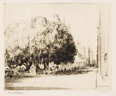 Artwork Fig tree, Eagle Street this artwork made of Drypoint on cream wove paper, created in 1936-01-01