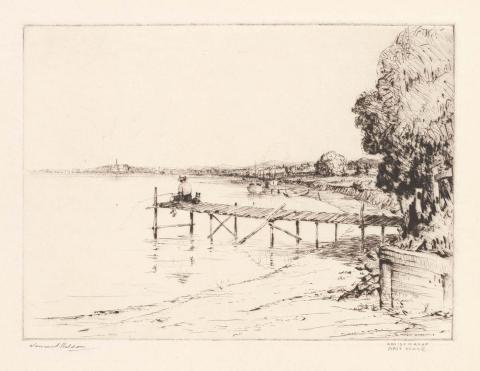 Artwork Jetty, Hamilton this artwork made of Drypoint on cream wove paper, created in 1932-01-01