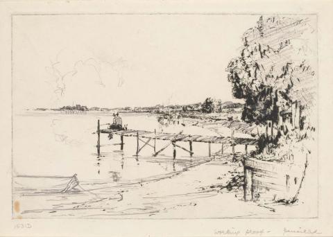 Artwork Jetty, Hamilton this artwork made of Drypoint with pencil-worked areas on cream wove paper, created in 1932-01-01