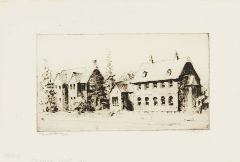 Artwork Old Normal School this artwork made of Drypoint on off-white wove paper