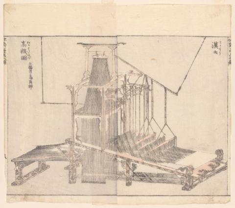 Artwork Picture of a high Chinese loom this artwork made of Colour woodblock print on thin cream laid Oriental paper, created in 1816-01-01